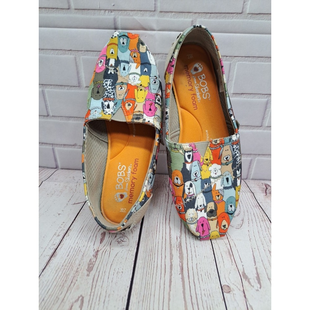 BOBS for DOGS Sketchers‎ Slip On Shoes Womens Size W7 Canvas Sneakers Dog Print
